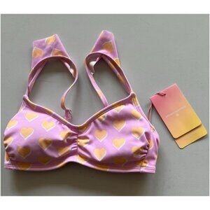 Stoney Clover Womens Flutter Strap Heart Print Bralette Bikini Top Size XS